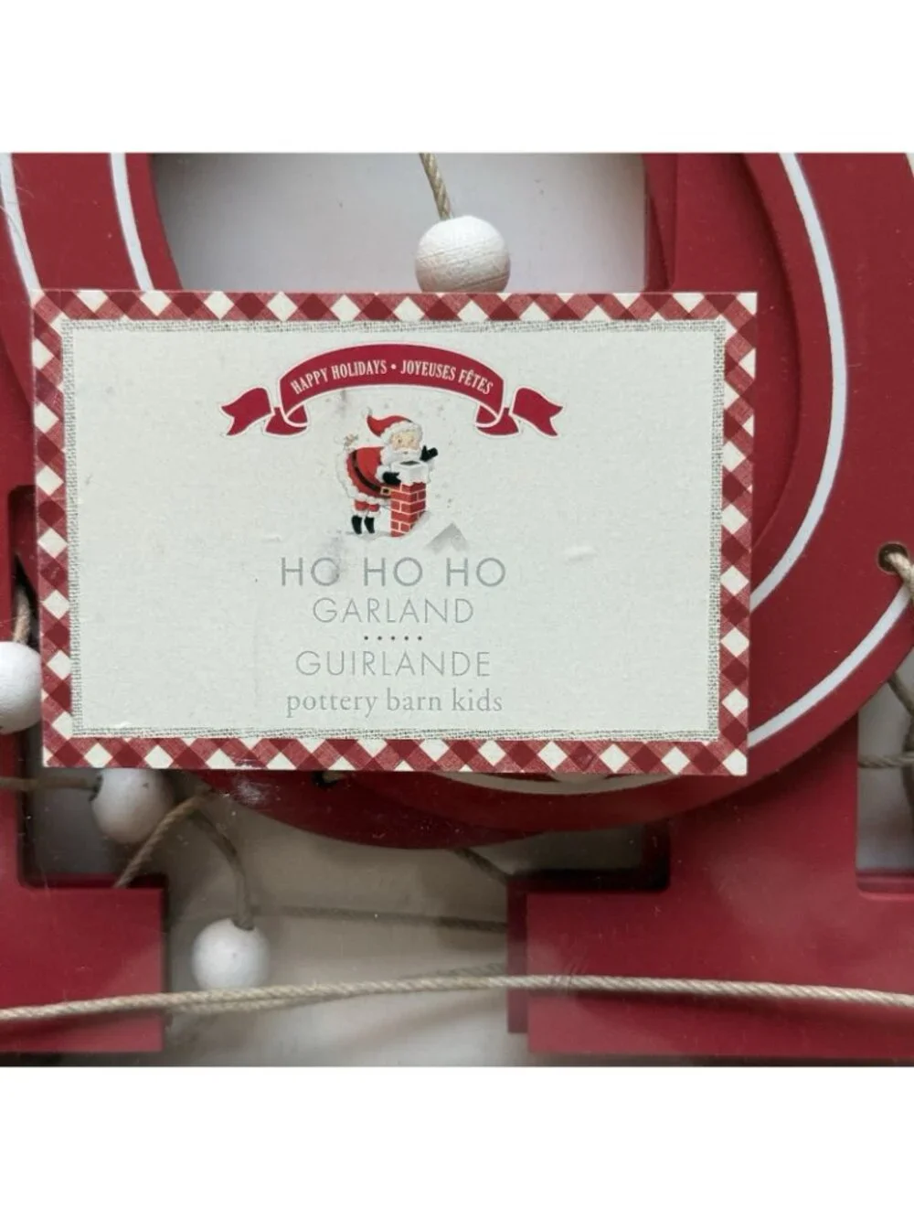NEW Pottery Barn Kids HO HO HO GARLAND Happy Holidays Christmas Decor Santa Wood